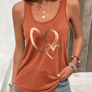 Heart Graphic Rust Tank Top